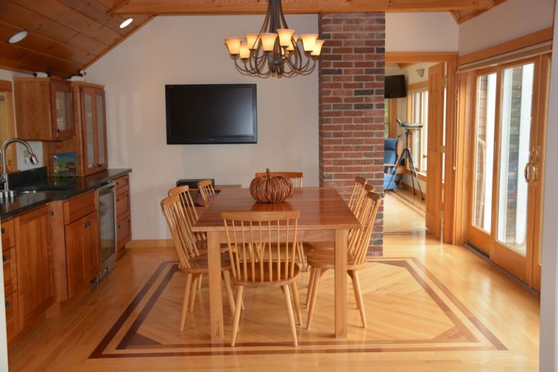 Dining Room With Ash Herringbone Floor Pattern