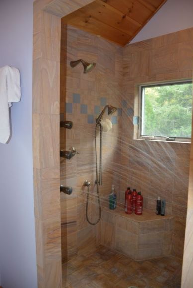 Master Bathroom Shower. Handicap Accessible With Multiple Shower Heads.